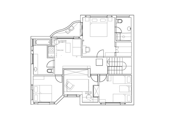 בית בהוד השרון, עיצוב חן איתן, תוכנית קומת חדרים (שרטוט: חן איתן)