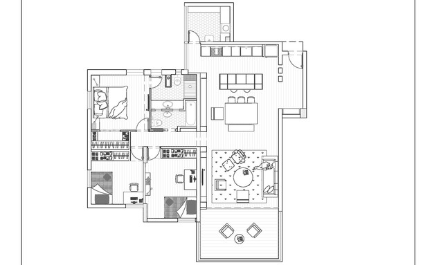 דירה ברמת אביב, עיצוב נילי סובוטקה, תוכנית אחרי השיפוץ (שרטוט: נילי סובוטקה)