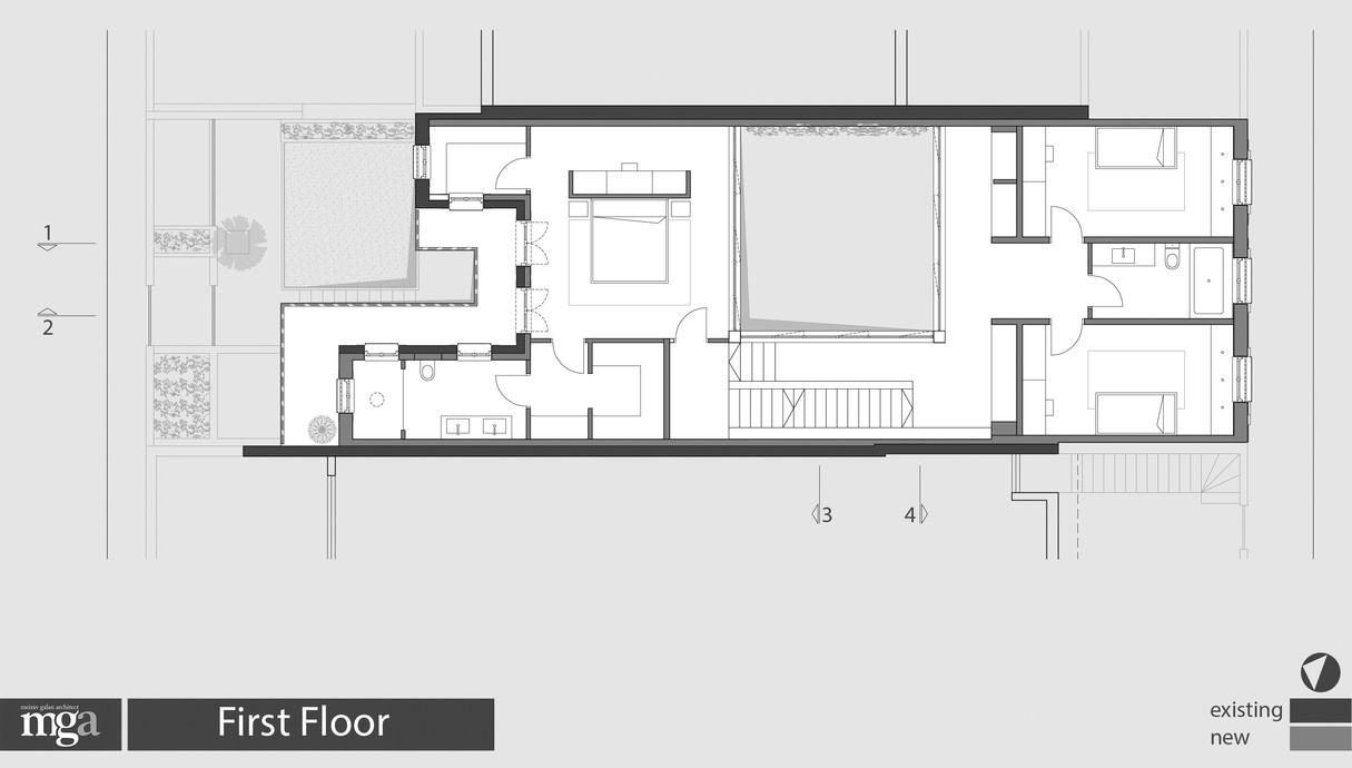בית בנווה צדק, עיצוב מירב גלן, תוכנית אדריכלית, קומה ראשונה (שרטוט: מירב גלן)