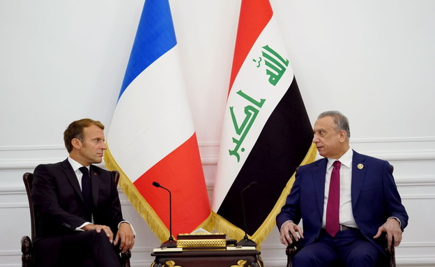 פגישת ראש ממשלת עירק ונשיא צרפת מקרון (צילום: רויטרס)