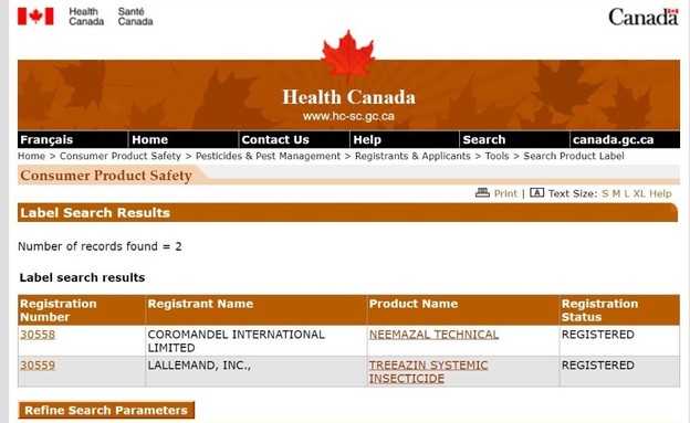 הדברות (צילום: צילום מסך מתוך אתר Health Canada)