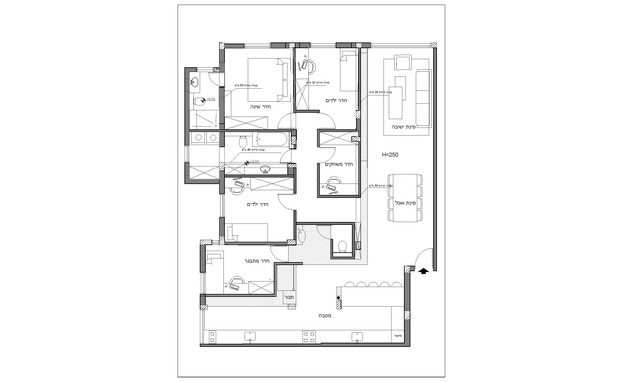 דירה בלוד, עיצוב מינדי ויזל, ג, תוכנית הדירה אחרי השיפוץ (שרטוט: מינדי ויזל)