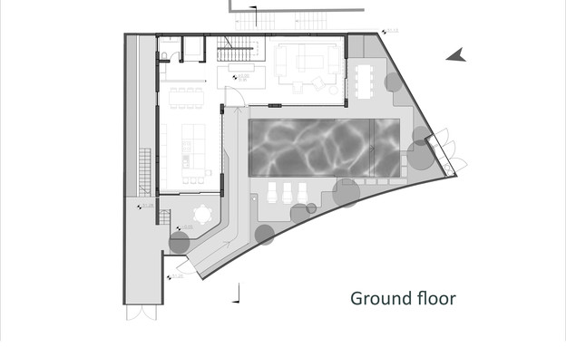 בית במרכז, לוין-פקר אדריכלים, תוכנית אדריכלית קומת קרקע - 1 (שרטוט: לוין-פקר אדריכלים)