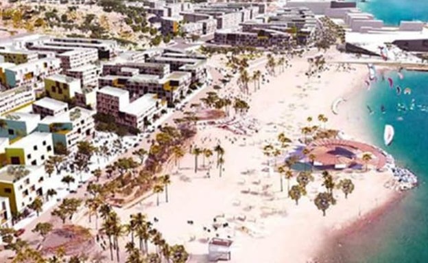 הדמיה רעיונות של האזור לאחר פינוי בסיס חיל הים באי (צילום: רשות מקרקעי ישראל)