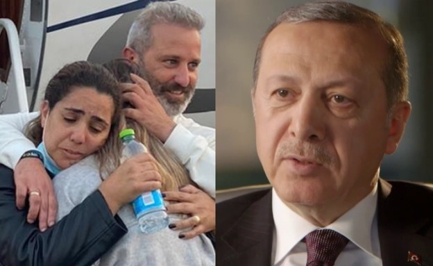 נשיא טורקיה ובני הזוג אוקנין (צילום: מתוך "עובדה", באדיבות ספורט 1)