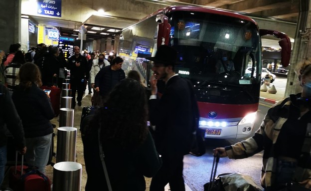 אוטובוסים חיכו לשבים מחו"ל בנתב"ג, (צילום: דרור רפאל)