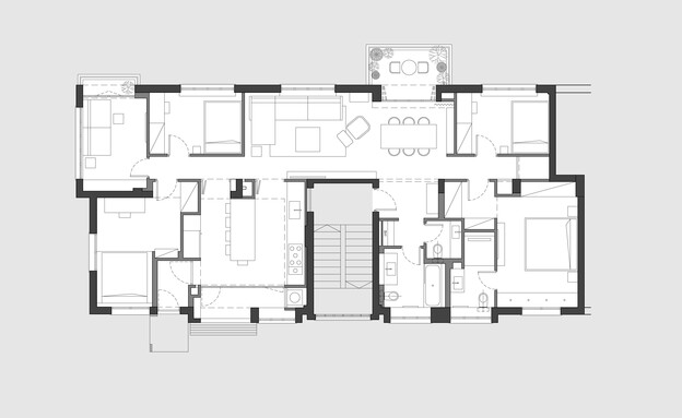 דירה בתל אביב, עיצוב מירב גלן, תוכנית הדירה המשופצת (שרטוט: מירב גלן)