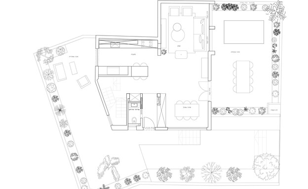 בית בהדר יוסף, עיצוב עינת ארליך, תוכנית קומת הכניסה אחרי השיפוץ,  (צילום: שרטוט עינת ארליך)