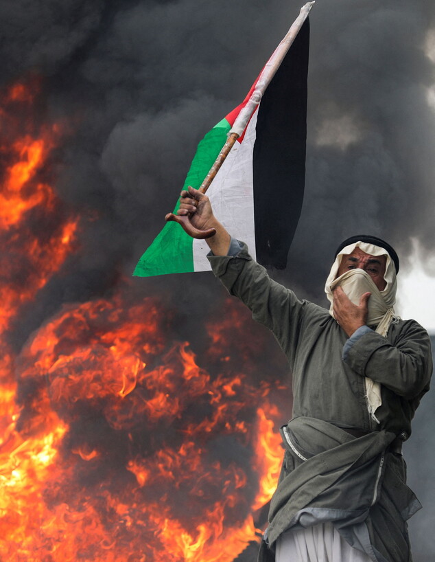 פלסטיני מפגין עם דגל (צילום: רויטרס)