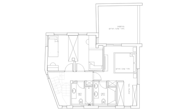 בית בהדר יוסף, עיצוב עינת ארליך, תוכנית הקומה העליונה אחרי השיפוץ, (צילום: שרטוט עינת ארליך)