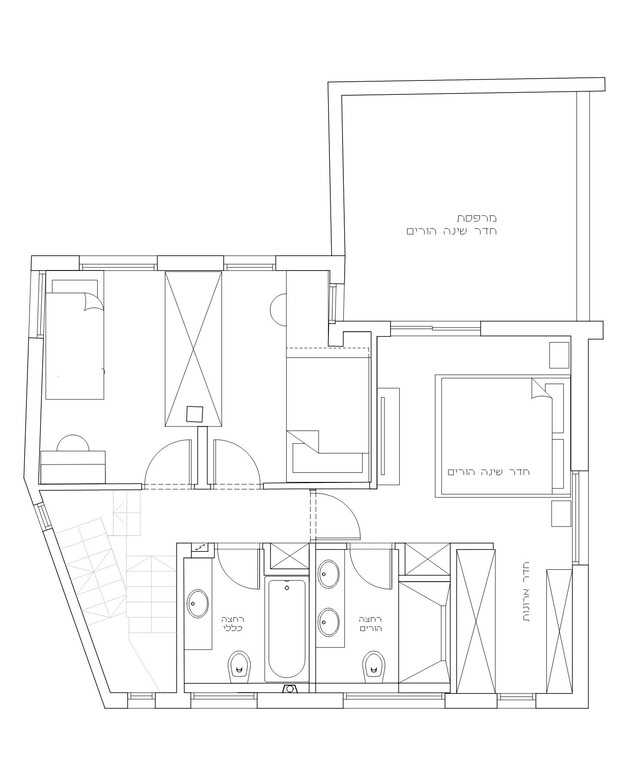 בית בהדר יוסף, עיצוב עינת ארליך, תוכנית הקומה העליונה אחרי השיפוץ,