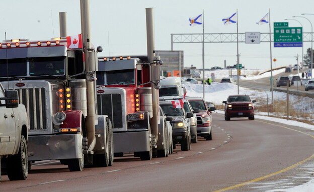 מחאת נהגי המשאיות בקנדה (צילום: Reuters)
