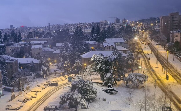 שלג בשכונת גונן בירושלים, ״אלפיס״ 2022 (צילום: N12)
