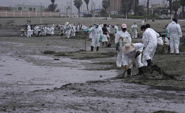 זיהום נפט בחופי פרו (צילום: AP)