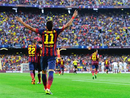 ניימאר. בדומה למסי, חגג לא פעם על חשבונה של ריאל מדריד (GETTY)