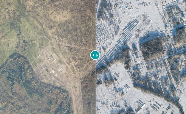 היערכות כוחות רוסיים בגבול אוקראינה (צילום: Skysat, from planet.com, under cc by nc license)