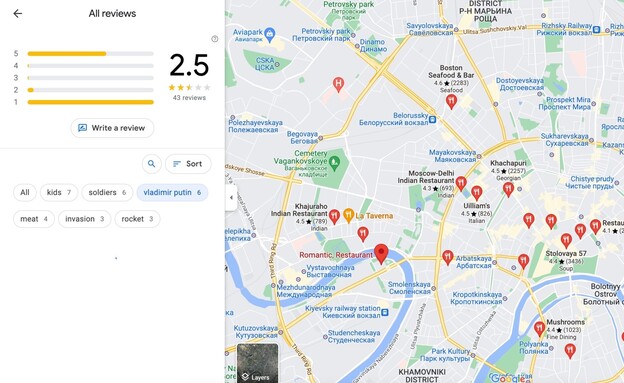 ביקורת מסעדה נגד פוטין (צילום: צילום מסך)