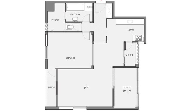 דירה בתל אביב, עיצוב יעל פרידלנדר, תוכנית הדירה לפני השיפוץ (שרטוט: יעל פרידלנדר)
