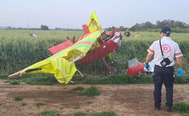 התרסקות מטוס קל בגן יאשיה, עמק חפר (צילום: מד"א)