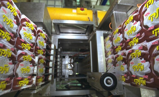 קו פס הייצור של מעדן מילקי, במפעל לייצור מוצרי חלב שטראוס בכרמיאל. (צילום: אבי אוחיון לעמ)