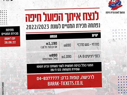 מחירי המנויים לעונה הקרובה (דוברות הפועל חיפה)