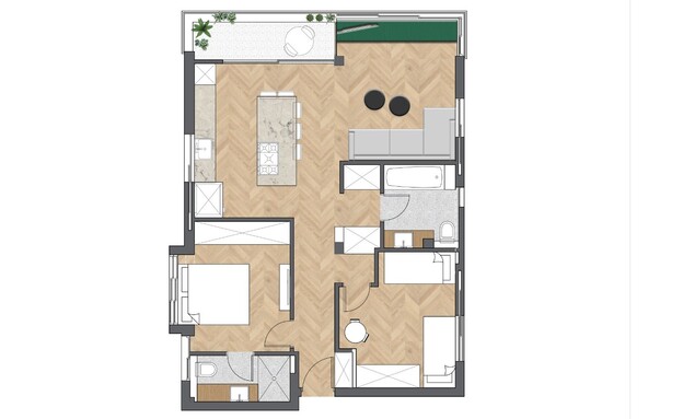 דירה בתל אביב, עיצוב רוית רזניק ומעיין מנור, תוכנית הדירה,  (צילום: שרטוט רוית רזניק ומעיין מנור)