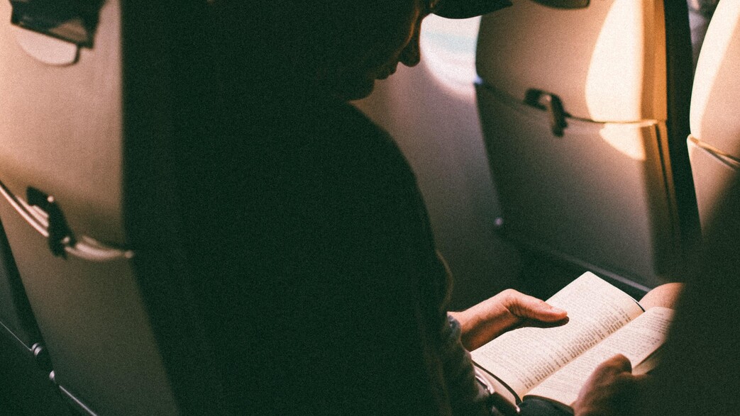 גבר קורא ספר במטוס (צילום: unsplash)