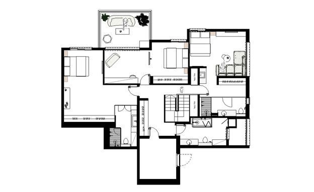 הבית של אילנית ואלירז, עיצוב שדה אדריכלים, תוכניית הקומה העליונה (שרטוט: שדה אדריכלים)
