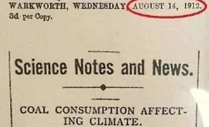 ידיעה על שינויי האקלים מ-1912 (צילום: צילום מסך, טוויטר)