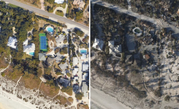 לפני ואחרי הנזק של הוריקן 