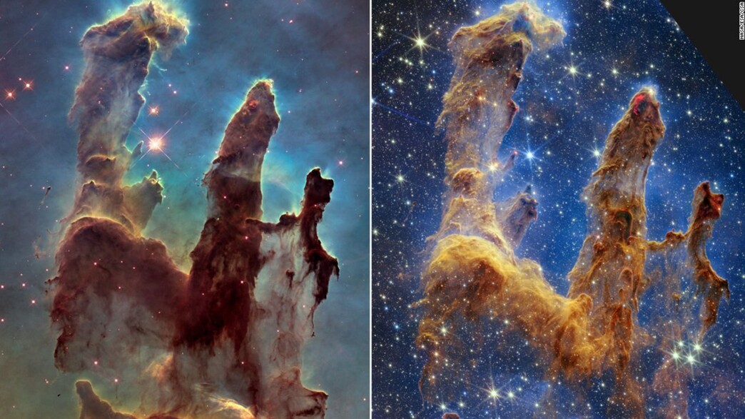 עמודי "בריאת הכוכבים" כפי שתועד בטלסקופ ג'יימס ווב עמודי "בריאת הכוכבים" כפי שתועד בטלסקופ ג'יימס ווב