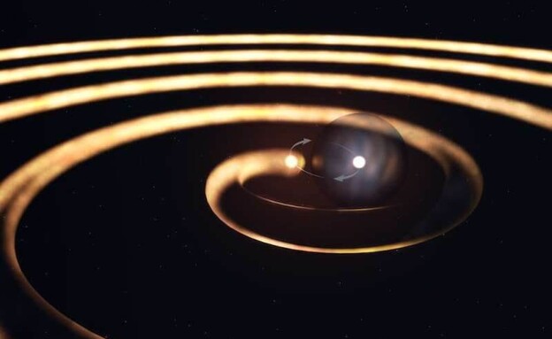 הדמיית הכוכבים הבינאריים במערכת WR140 (צילום: Amanda Smith / IoA / University of Cambridge)