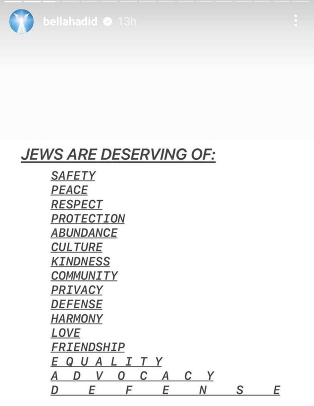 בלה חדיד בפוסט תומך ביהודים (צילום: instagram)