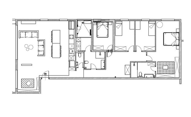 דירה במודיעין, עיצוב אריאלה ענבר, תוכנית הדירה אחרי שיפוץ (שרטוט: אריאלה ענבר)