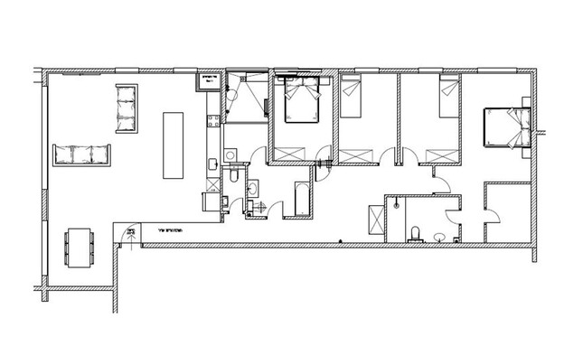 דירה במודיעין, עיצוב אריאלה ענבר, תוכנית הדירה לפני שיפוץ (שרטוט: אריאלה ענבר)