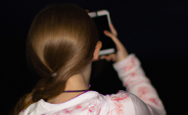 ילדה בטלפון, אילוסטרציה (צילום: DALL·E)