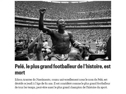 "לה פריזיאן": "פלה, השחקן הגדול בהיסטוריה, מת"