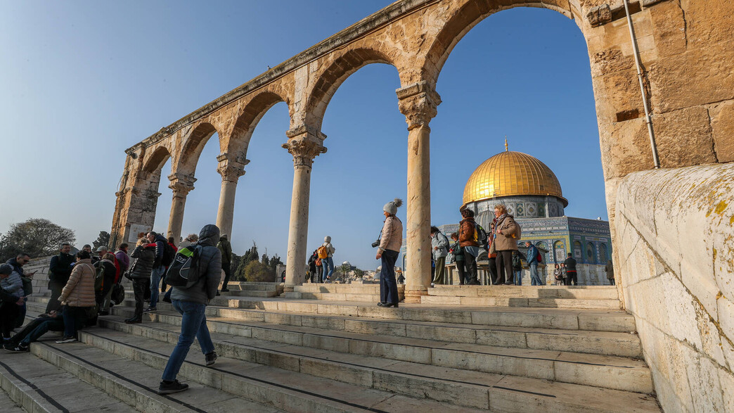 אנשים על המדרגות בסמוך למסגד אל-אקצה שבהר הבית