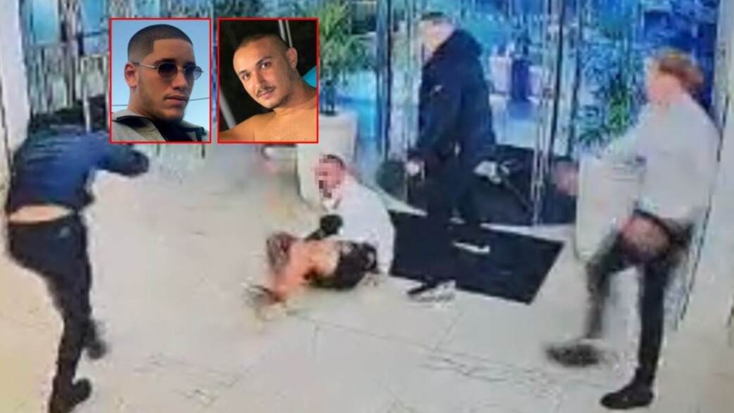 תיעוד התקיפה במלון. מימין: דניאל גבאי. משמאל: אסף 