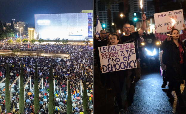 הפגנה , תל אביב , דמוקרטיה, מחאה (עיבוד: אייל מרגולין, פלאש 90)