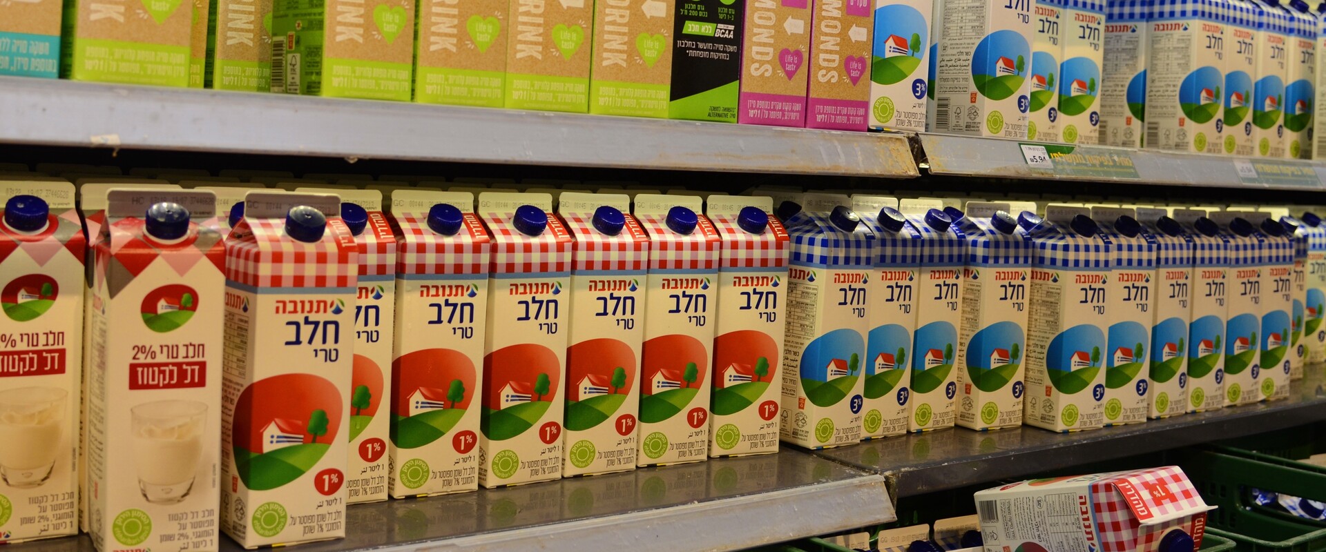 מדף מוצר חלב בסופרמרקט בראשון לציון (צילום: ShU studio, shutterstock)