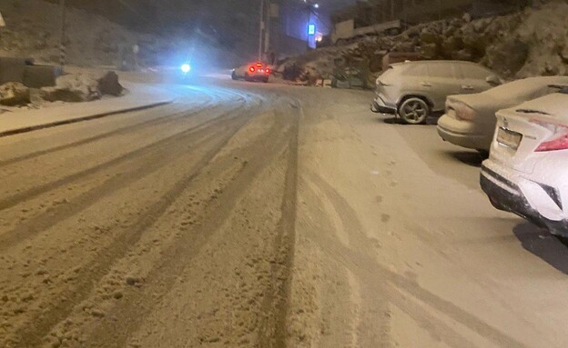מעט שלג ירד בלילה גם ביישובים בצפון רמת הגולן (צילום: גאד בריק )