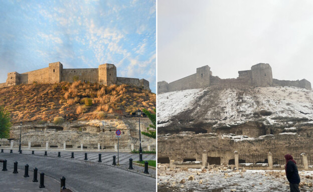 טירה בת מאות שנים בטורקיה נהרסה חלקית ברעידת האדמה (צילום: SKY NEWS)