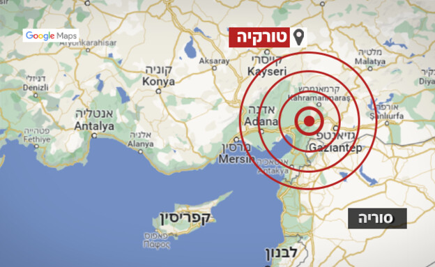 מפת רעידת האדמה (צילום: google maps)