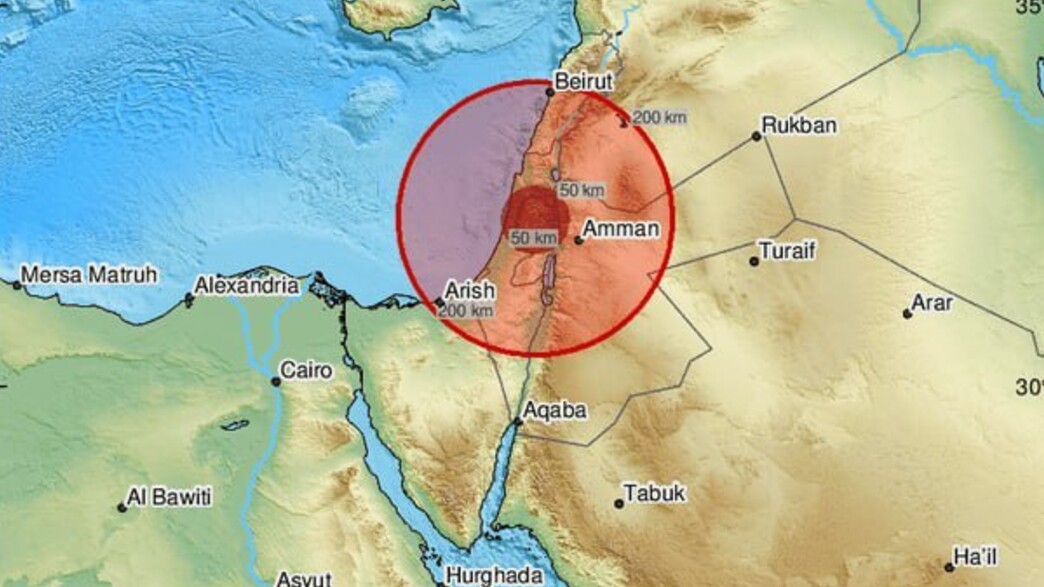 מיקום רעידת האדמה לפי המכון הססמולוגי 