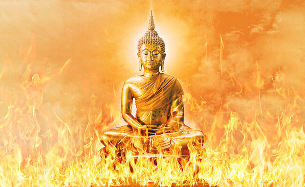 אילוסטרציה בודהה עולה באש (עיבוד: סטודיו מאקו, shutterstock)
