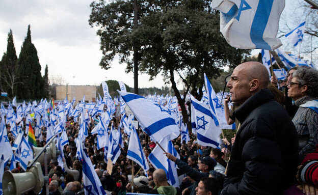 הפגנה נגד המהפכה המשפטית בירושלים (צילום: Matan Golan/SOPA Images/LightRocket via Getty Images)
