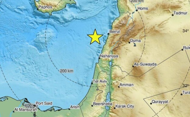 רעידת אדמה בלבנון שהורגשה גם בישראל (צילום: מתוך EMSC)