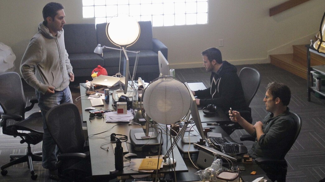 קווין סיסטרום ומייק קרוגר, מייסדי אינסטגרם, במשרדי (צילום: AP Photo/Marcio Jose Sanchez)