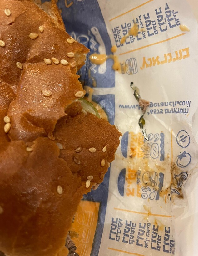 סליל מתכת שנמצא בהמבורגר של בורגר ראנץ' (צילום: דרורה נבון)